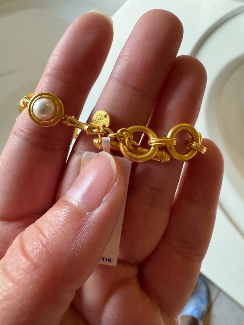 Julie Vos Gold-Tone Bracelet with White Pearl Cabochons - Picture 2 of 3